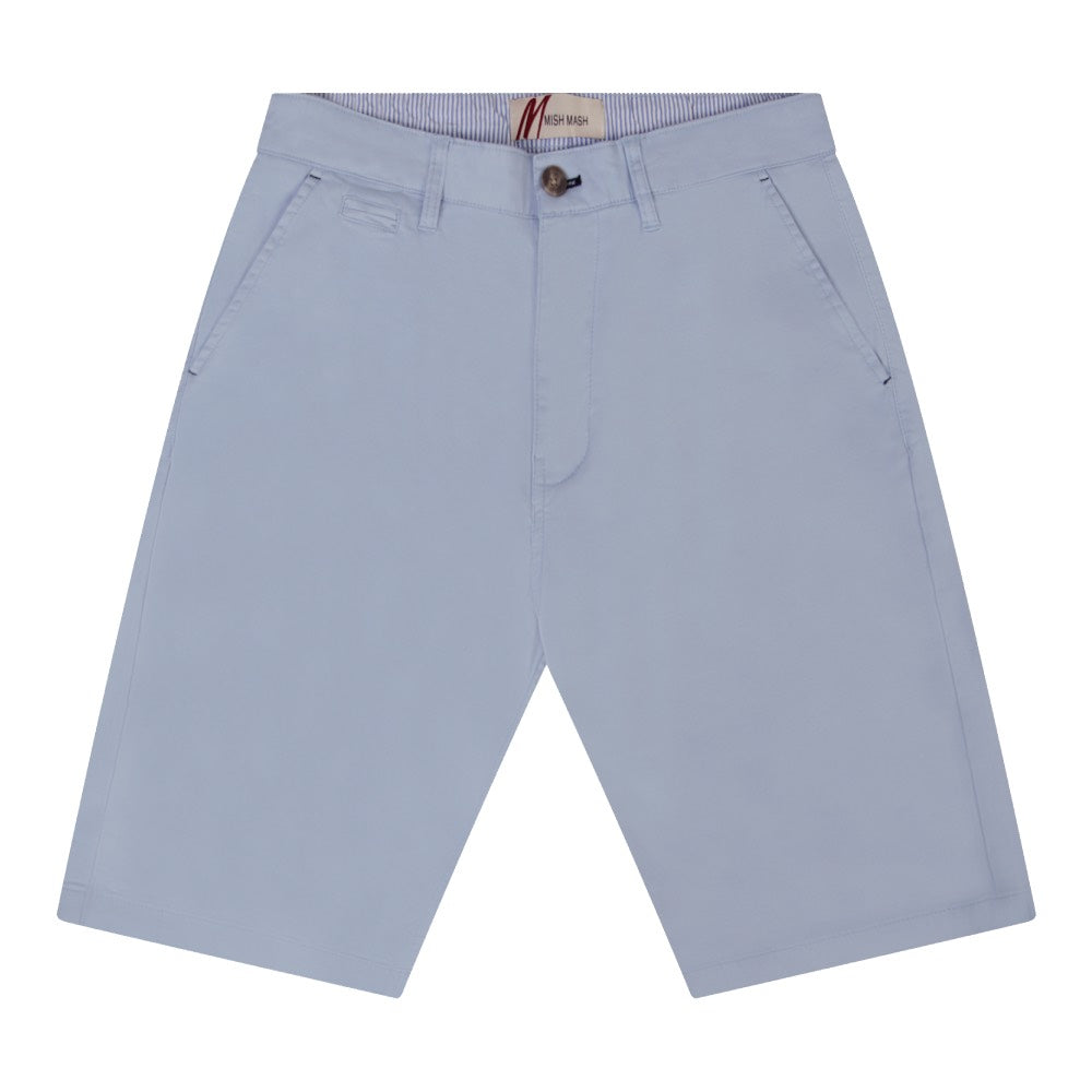 Mish Mash Weymouth Mid Stretch Chino Shorts Sky Blue Size 38 Waist