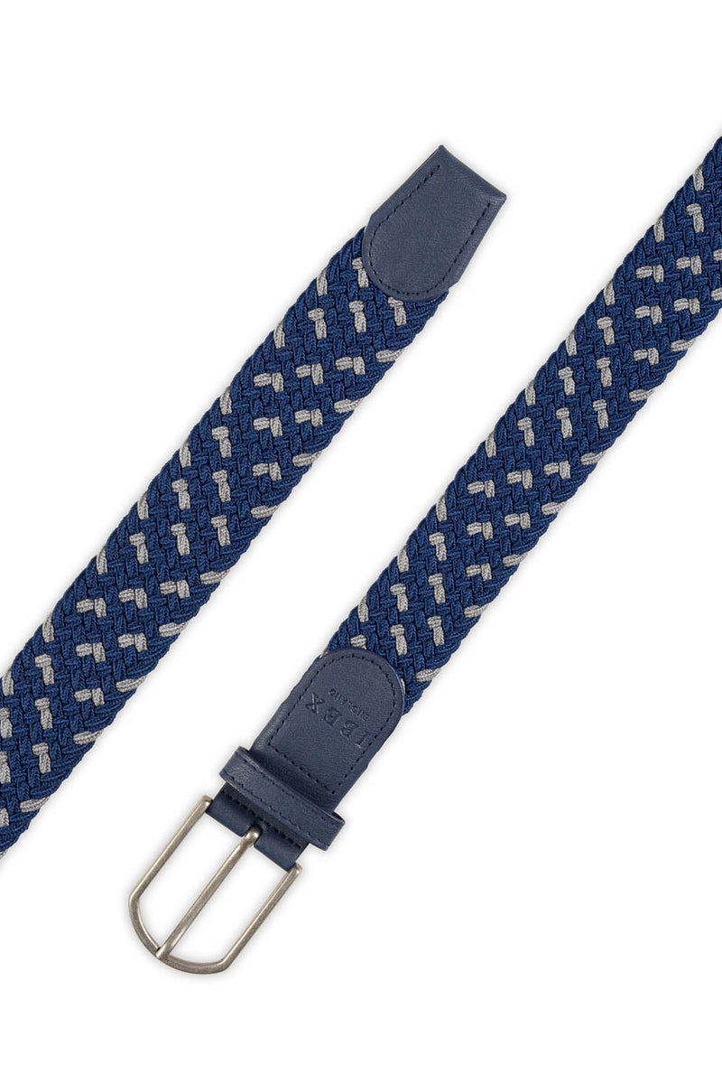 Ibex England Repreve Woven Stretch Belt Made from Recycled Plastic Bottles Grey / Navy