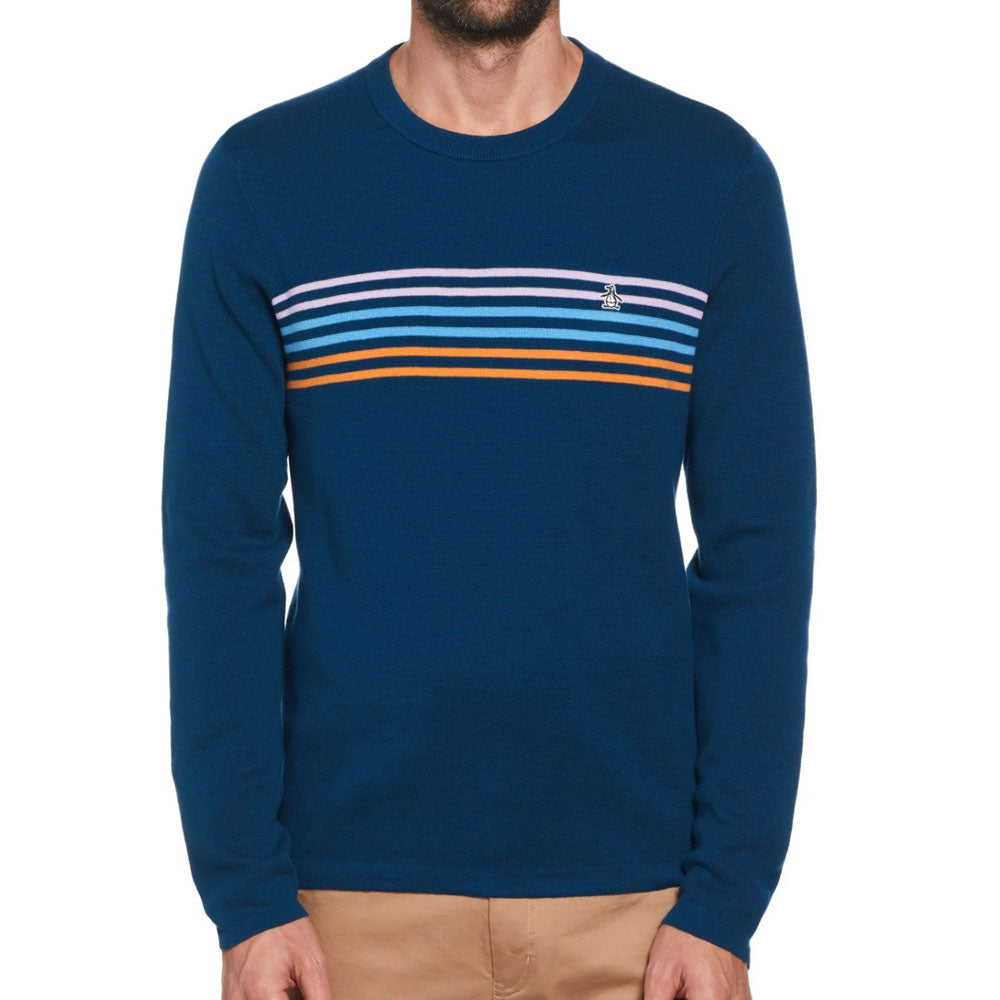 Original Penguin Crew Neck Chest Stripe Jumper Poseidon Blue