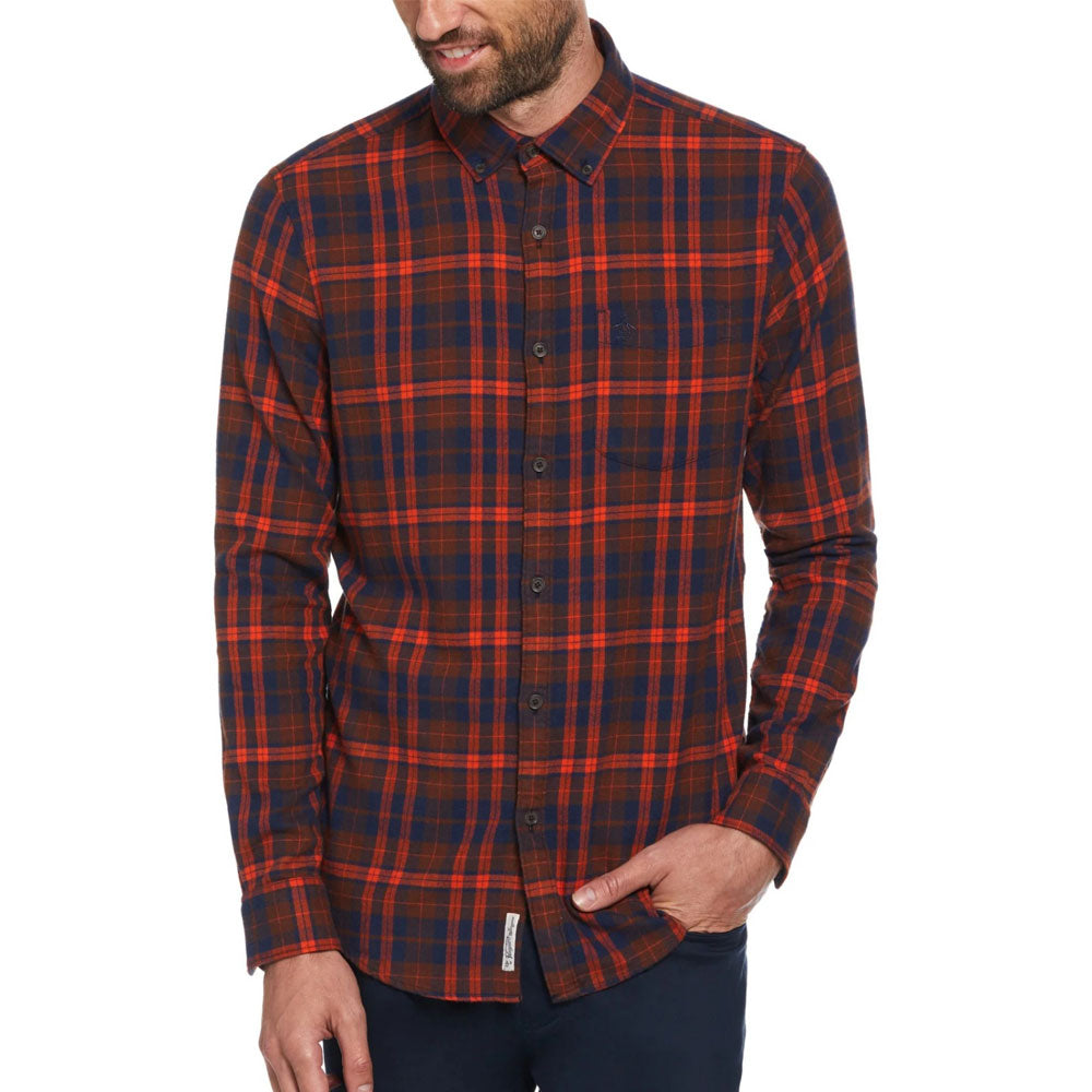 Original Penguin Long Sleeve Flannel Plaid Shirt In Dress Blues