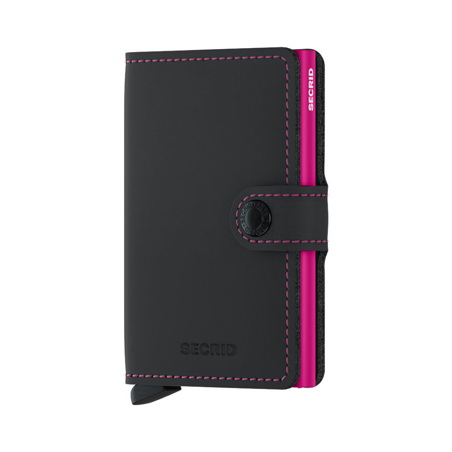 Secrid Miniwallet Matte Black & Fuchsia Leather Wallet
