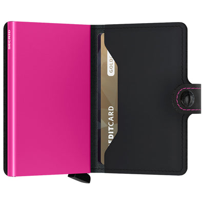 Secrid Miniwallet Matte Black & Fuchsia Leather Wallet