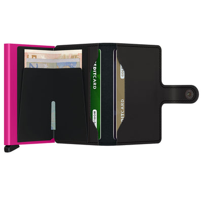 Secrid Miniwallet Matte Black & Fuchsia Leather Wallet