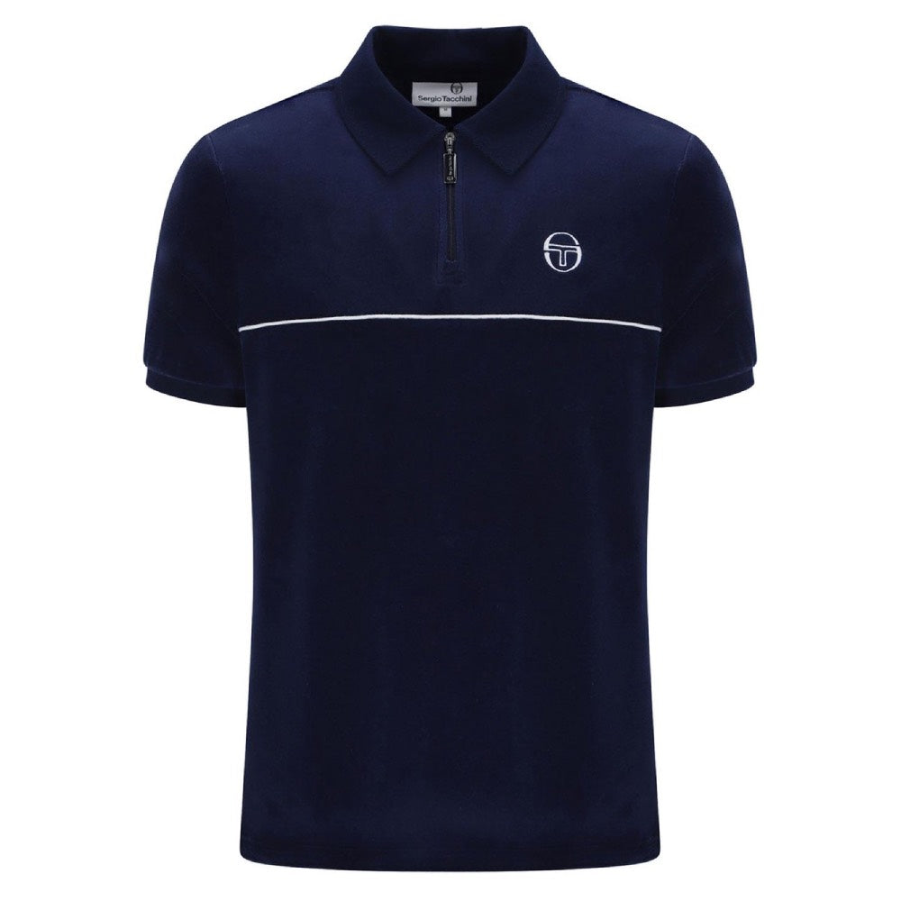 Sergio Tacchini Cardona Velour Zip Polo Shirt Maratime Blue / White
