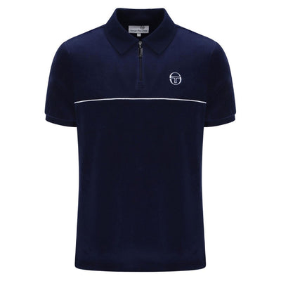 Sergio Tacchini Cardona Velour Zip Polo Shirt Maratime Blue / White