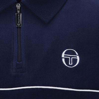 Sergio Tacchini Cardona Velour Zip Polo Shirt Maratime Blue / White