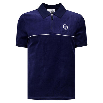 Sergio Tacchini Cardona Velour Zip Polo Shirt Maratime Blue / White