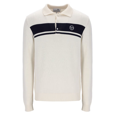 Sergio Tacchini Damarindo Long Sleeve Knit Polo Shirt Gardenia / Maratime Blue