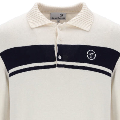 Sergio Tacchini Damarindo Long Sleeve Knit Polo Shirt Gardenia / Maratime Blue