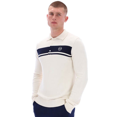 Sergio Tacchini Damarindo Long Sleeve Knit Polo Shirt Gardenia / Maratime Blue