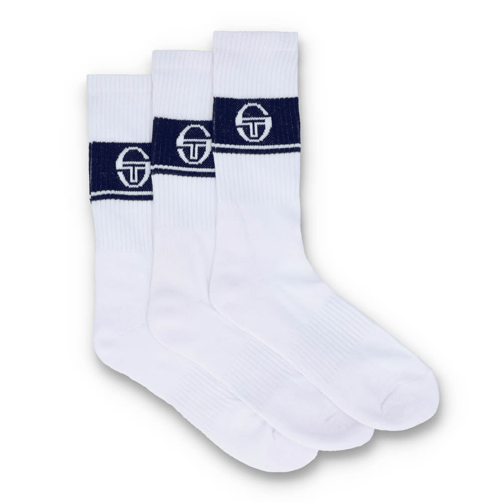 Sergio Tacchini Koos 3PK Performance Crew Socks White / Martime Blue