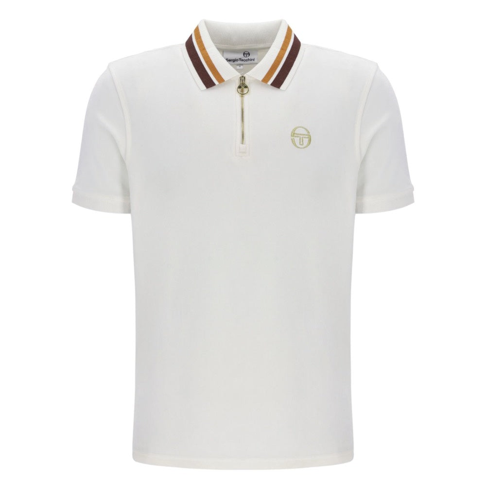 Sergio Tacchini Mahony Velour 1/4 Zip Polo Shirt Gardenia / Gold