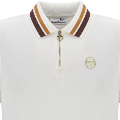 Sergio Tacchini Mahony Velour 1/4 Zip Polo Shirt Gardenia / Gold