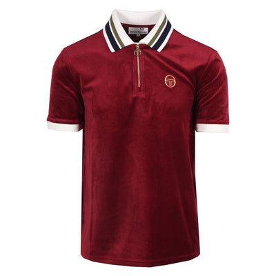 Sergio Tacchini Mahony Velour 1/4 Zip Polo Shirt Rhubarb / Gold