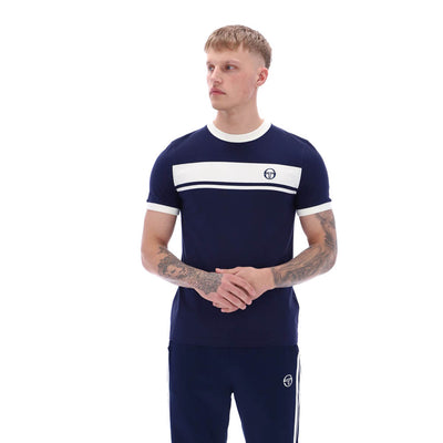 Sergio Tacchini Master Crew Neck T-Shirt Maritime Blue and Gardenia