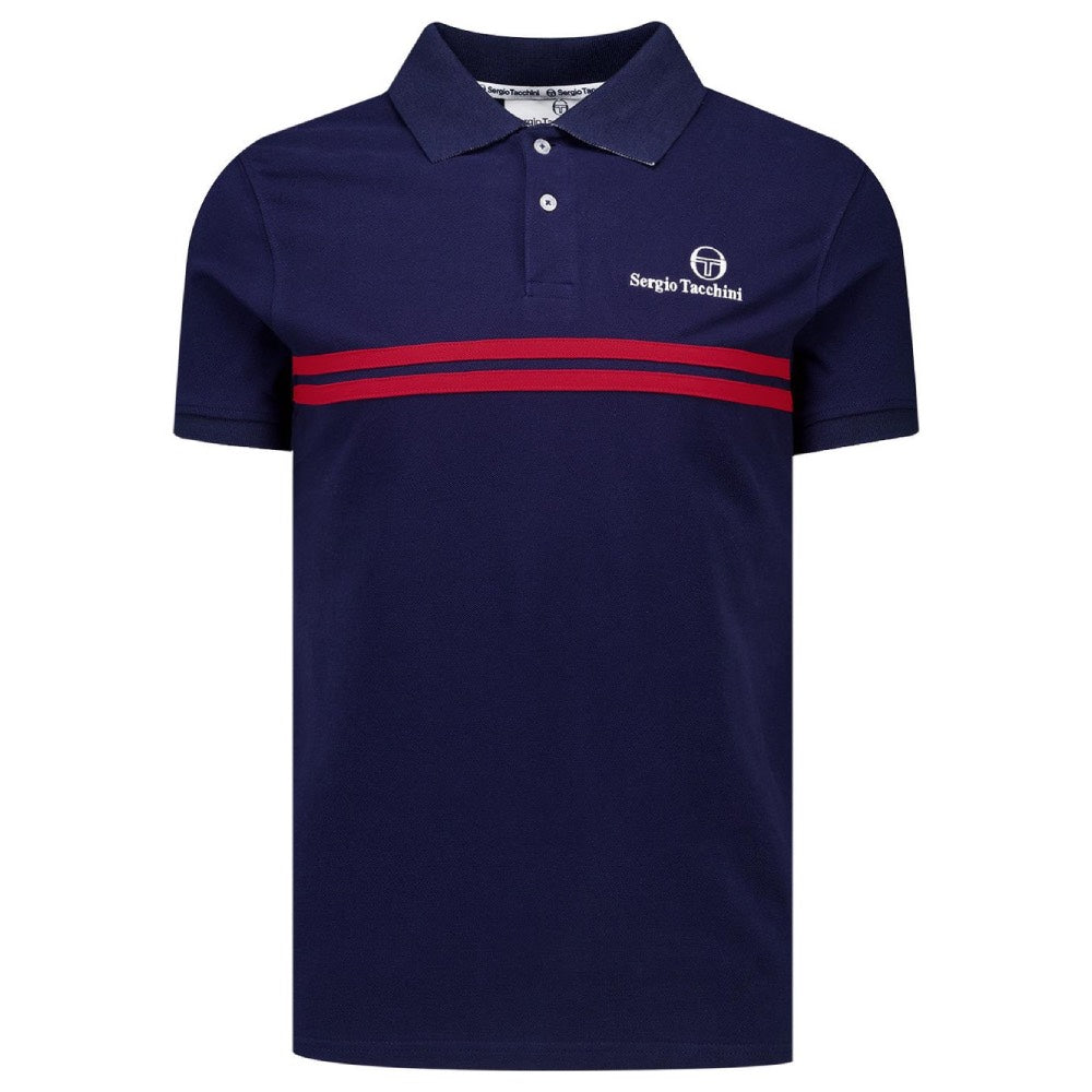 Sergio Tacchini New Supermac Polo Shirt Maritime Blue and Adrenaline Rush