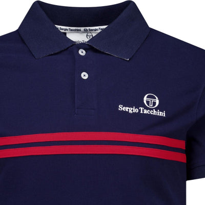 Sergio Tacchini New Supermac Polo Shirt Maritime Blue and Adrenaline Rush