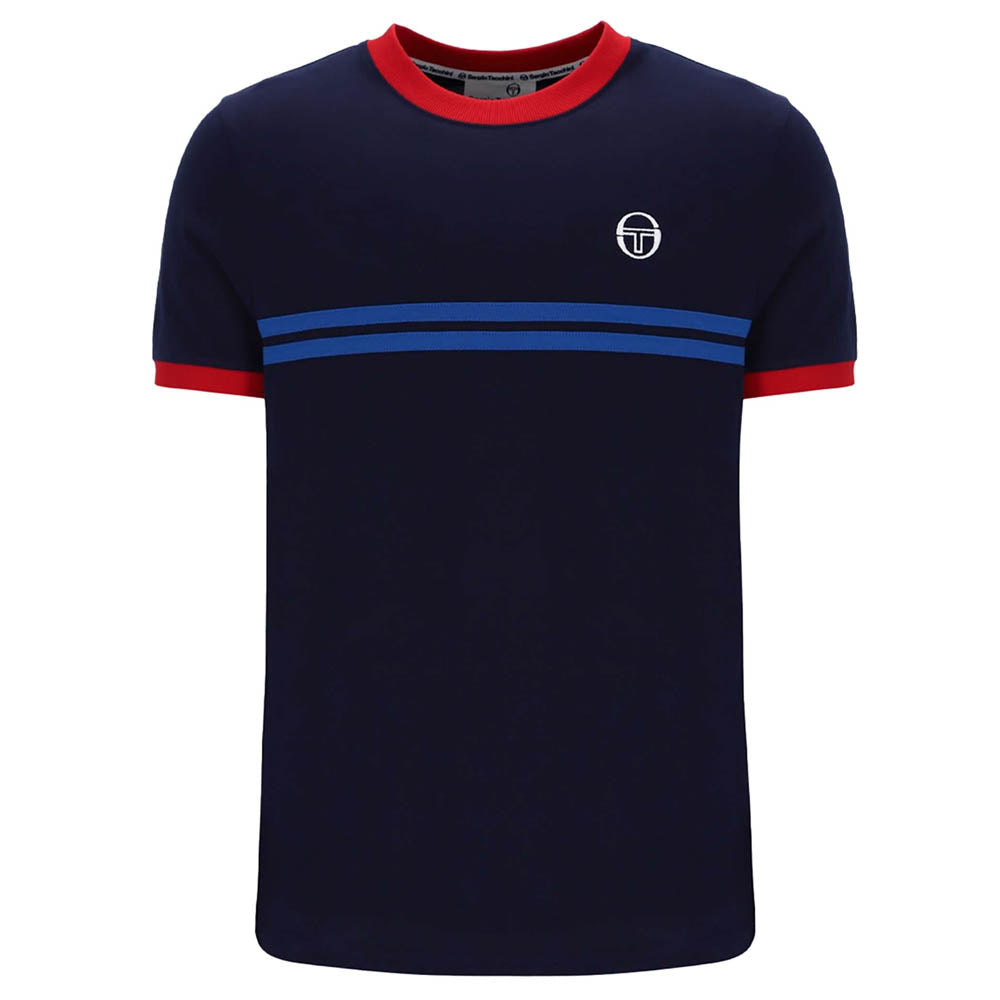 Sergio Tacchini New Supermac T-Shirt Maritime Blue and Adrenaline Red