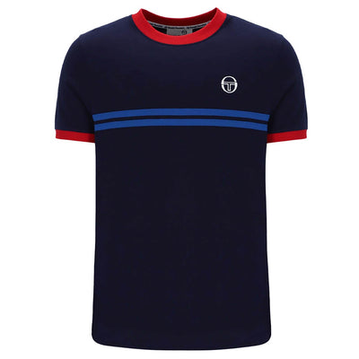 Sergio Tacchini New Supermac T-Shirt Maritime Blue and Adrenaline Red