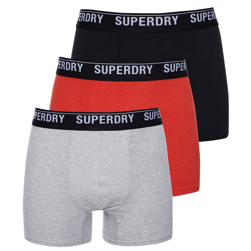 Superdry Organic Cotton Classic Boxer Multi Triple Pack Black, Havana Orange, Marl Grey