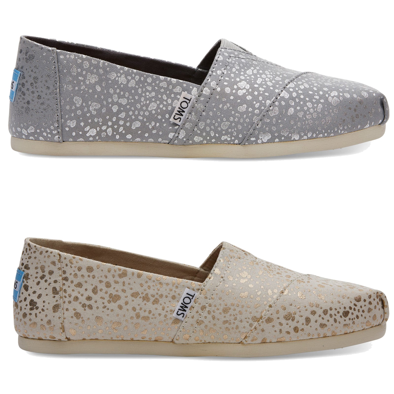 TOMS Womens Classics Gold Or Silver Foil Snow Spots Espadrilles