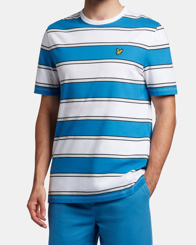 Lyle & Scott Broad Stripe Tee Spring Blue and White