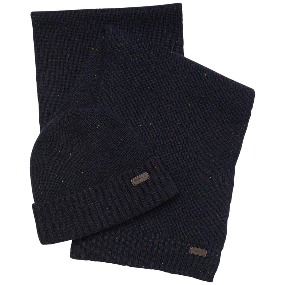 Barbour Men's Carlton Fleck Beanie & Scarf Gift Set Navy