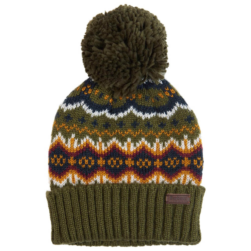 Barbour Case FairIsle Bobble Beanie Olive