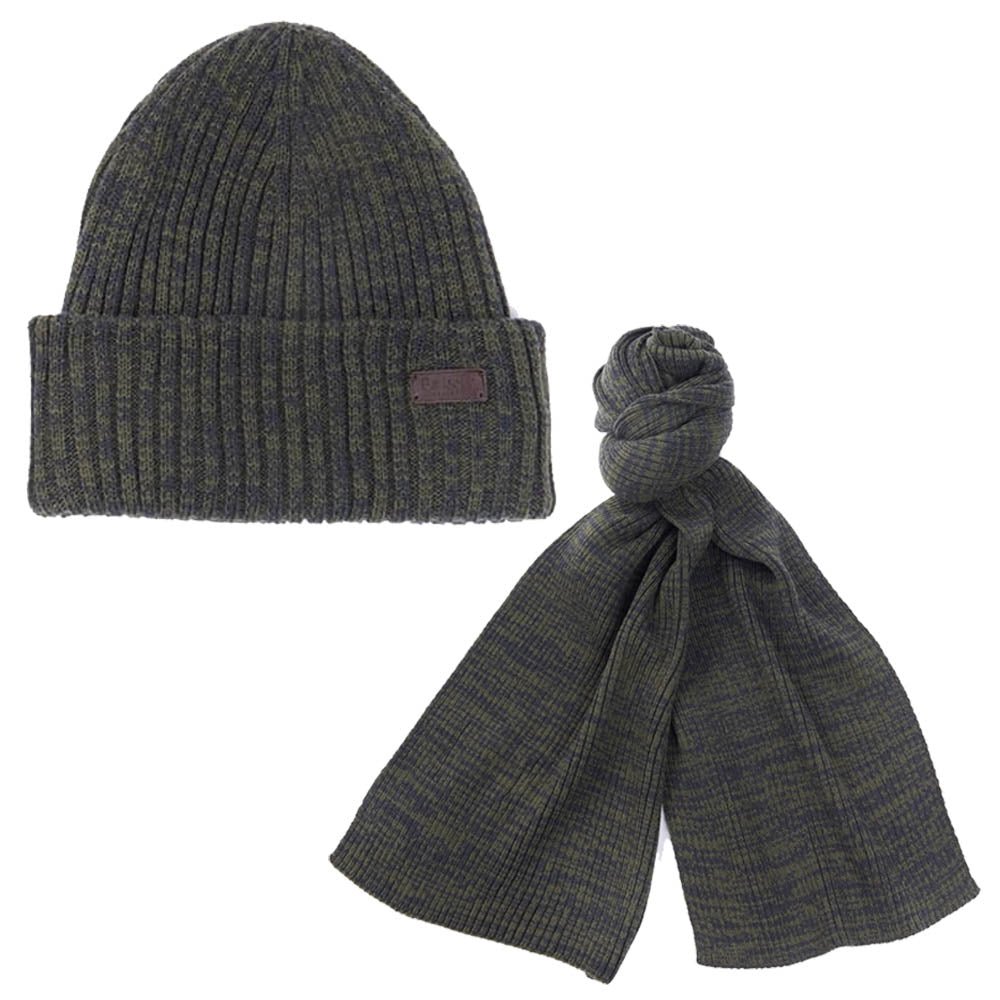 Barbour Men's Crimdon Beanie & Scarf Gift Set Olive Twist