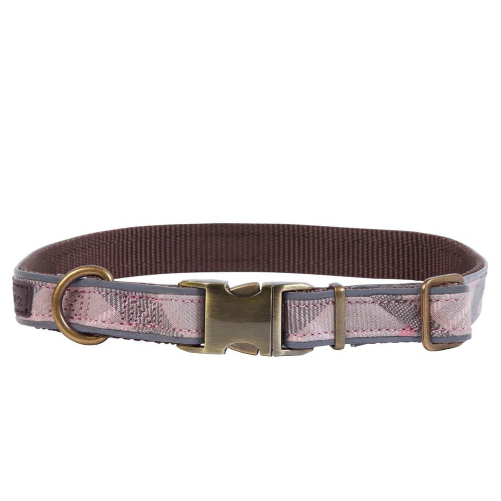 Barbour Reflective Dog Collar Pink / Taupe Tartan