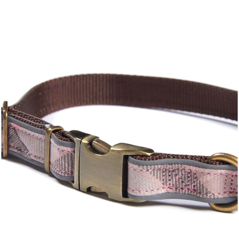 Barbour Reflective Dog Collar Pink / Taupe Tartan