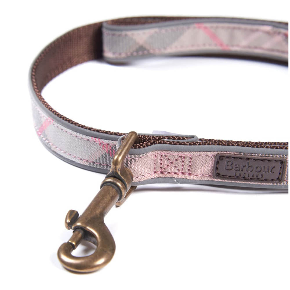Barbour Reflective Dog Lead Taupe and Pink Tartan Smart Ass Menswear