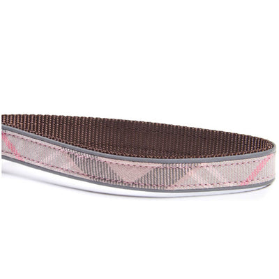 Barbour Reflective Dog Lead Taupe and Pink Tartan