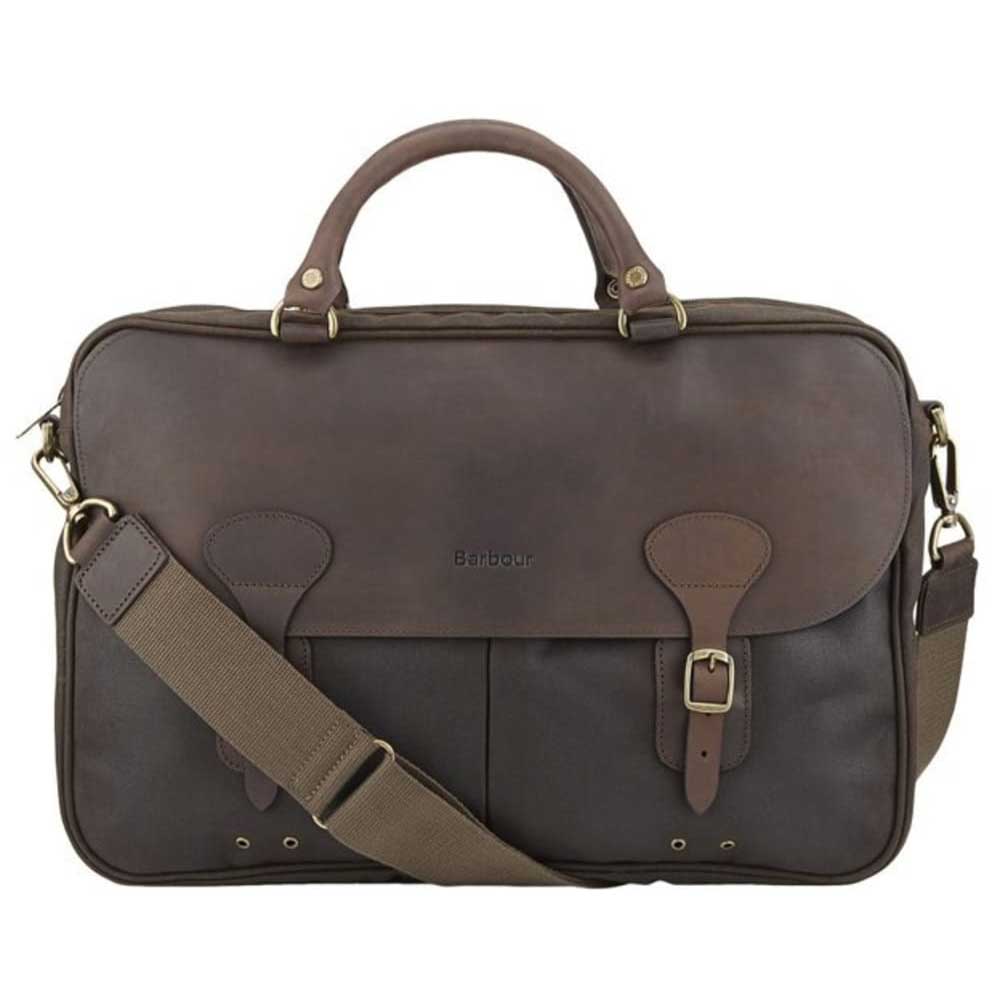Barbour Wax Cotton and Leather Briefcase Olive