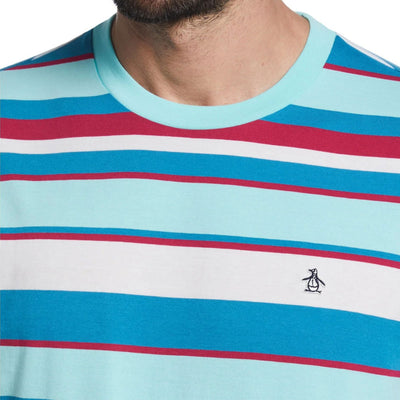 Original Penguin Multi Stripe Jersey Organic Cotton T-Shirt Aruba Blue