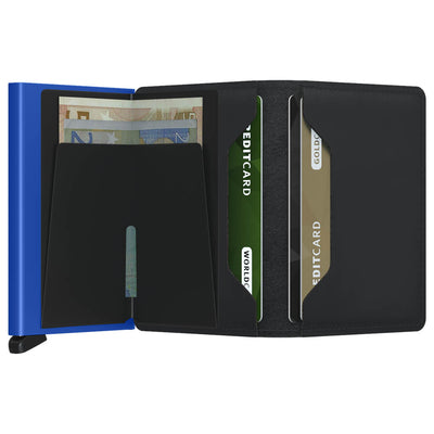 Secrid Miniwallet Matte Black and Blue Leather Wallet