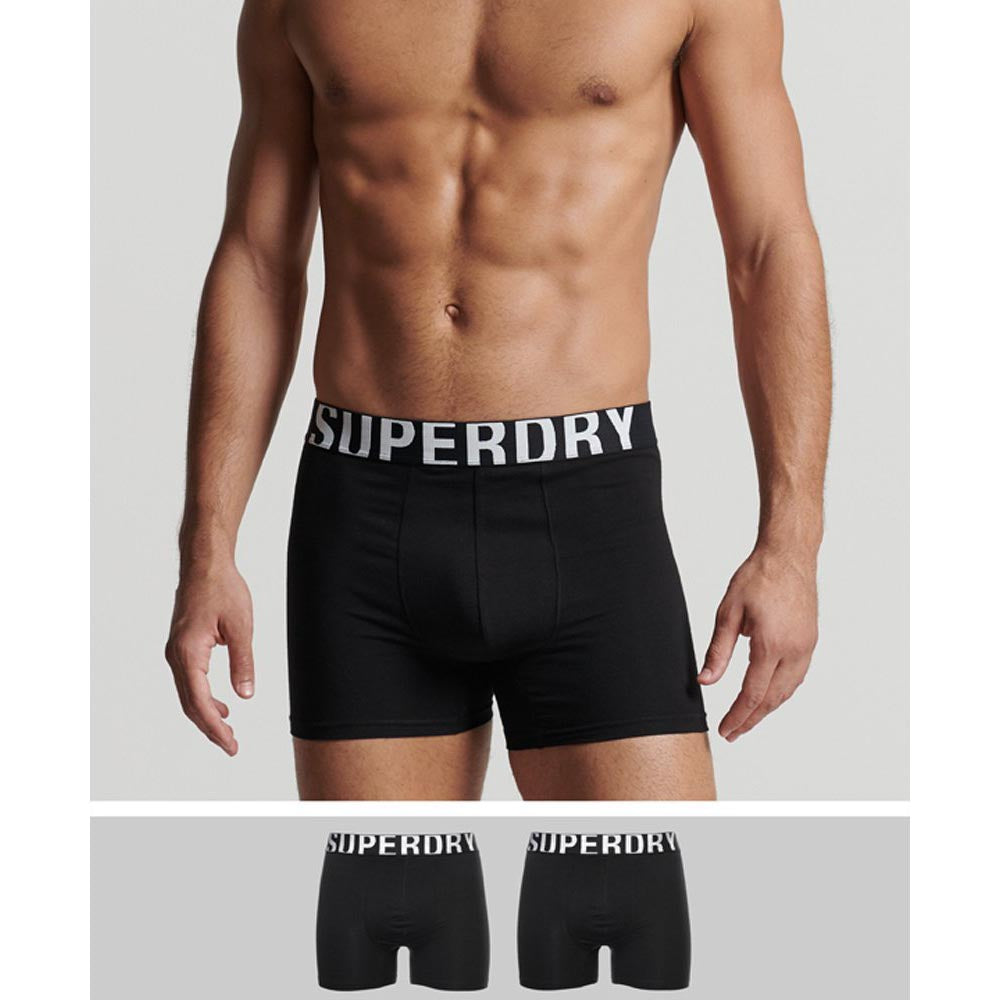 Superdry Duel Logo Double Pack Boxer Shorts Black / Black Optic