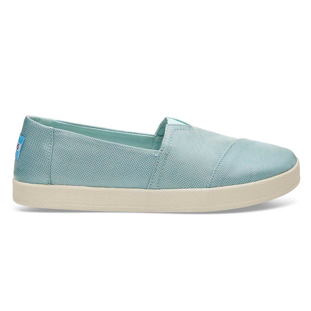 TOMS Pastel Turquoise Shiny Woven Women's Avalon Slip-Ons