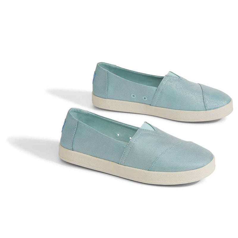 TOMS Pastel Turquoise Shiny Woven Women's Avalon Slip-Ons